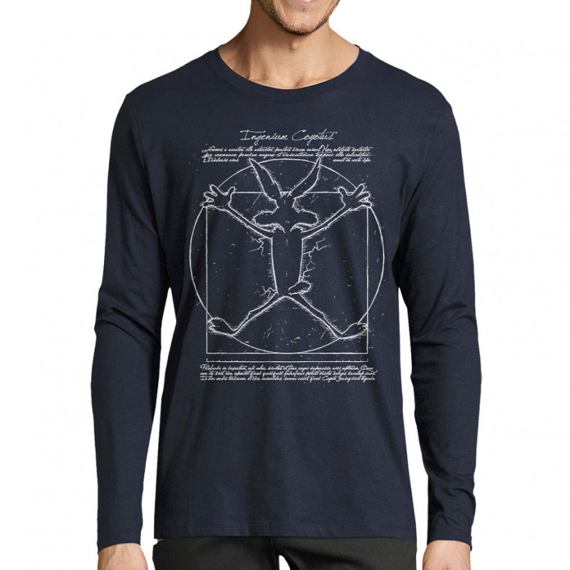 T-shirt homme manches longues bleu marine Coyote Vitruve (Le Duc,Animaux,Films/Séries,Homme de Vitruve)