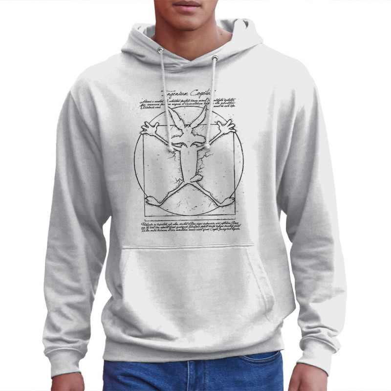 Sweat homme à capuche blanc Coyote Vitruve (Le Duc,Animaux,Films/Séries,Homme de Vitruve)