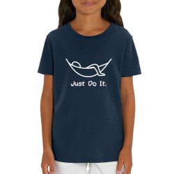 T-shirt enfant coton bio bleu marine Just Do It Hamac (Gondrax,Humour,Paresse)