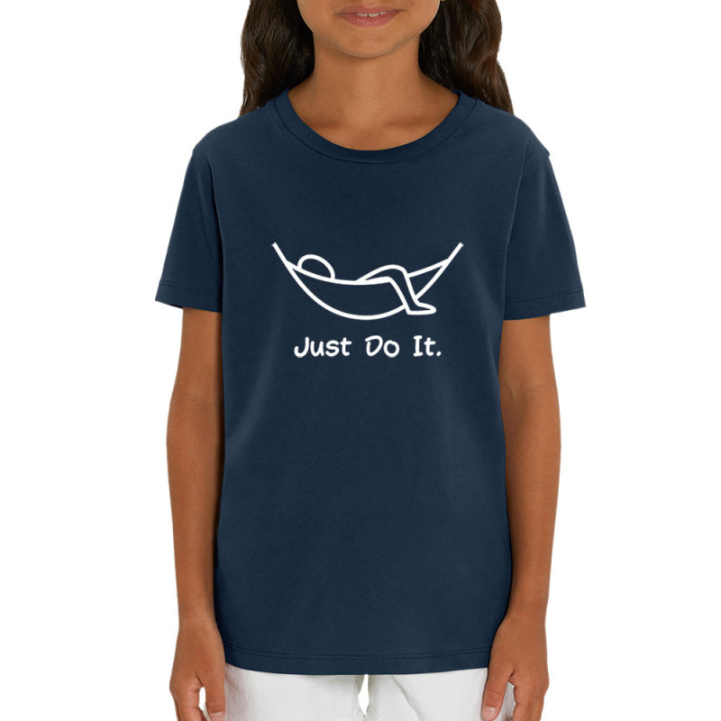 T-shirt enfant coton bio bleu marine Just Do It Hamac (Gondrax,Humour,Paresse)