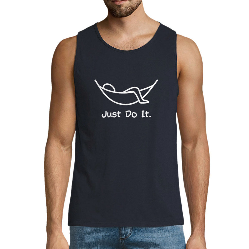 Débardeur homme bleu marine Just Do It Hamac (Gondrax,Humour,Paresse)