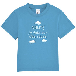 T-shirt bébé bleu azur Je fabrique des rêves (Gondrax,Humour,Bébés,Paresse)