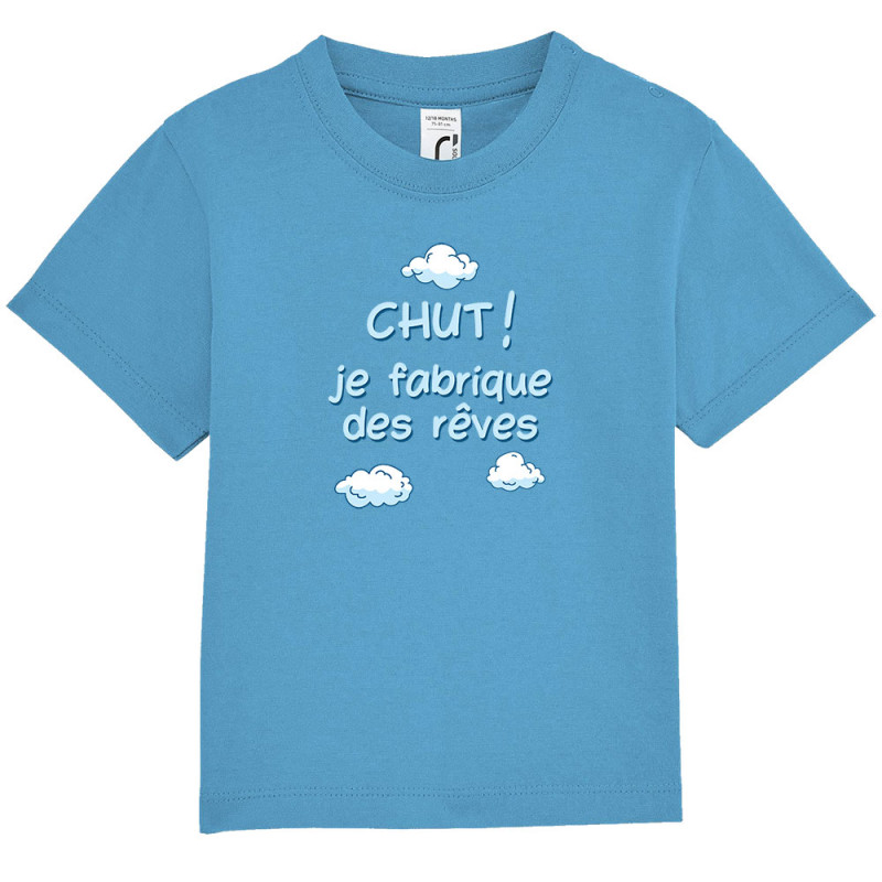T-shirt bébé bleu azur Je fabrique des rêves (Gondrax,Humour,Bébés,Paresse)