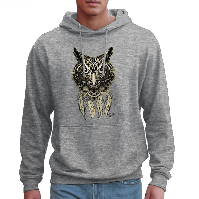 Sweat homme à capuche gris chiné Bad River - Little Owl (Bad River,Animaux,Ethnique)