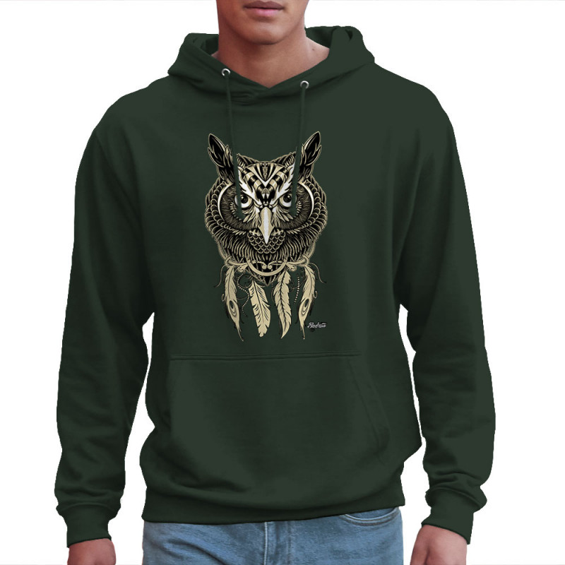 Sweat homme à capuche vert foncé Bad River - Little Owl (Bad River,Animaux,Ethnique)