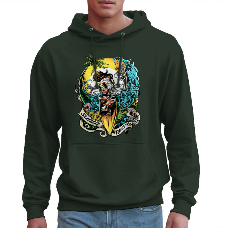Sweat homme à capuche vert foncé Santa Muerte - Surfin Skull (Santa Muerte,Têtes de morts,Skate)