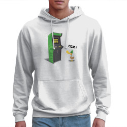 Sweat homme à capuche blanc Insert Coins (Ted Boundy,Animaux,Humour,Jeux Vidéo / Geek)
