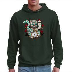 Sweat homme à capuche vert foncé Lucky Alice Cat (Le Duc,Animaux,Chats)