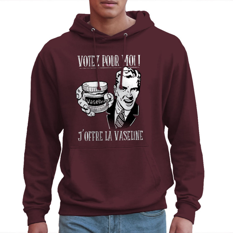 Sweat homme à capuche bordeaux Votez pour moi Vaseline (Gondrax,Slogans engagés,Elections)