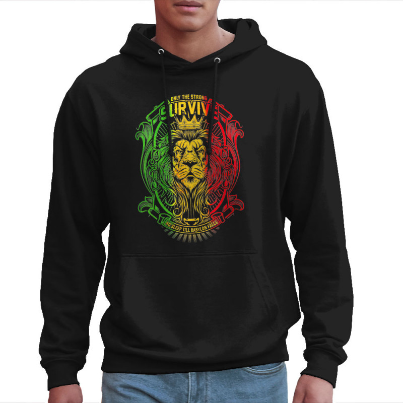 Sweat homme à capuche noir Only the strong survive (Animaux,Reggae)