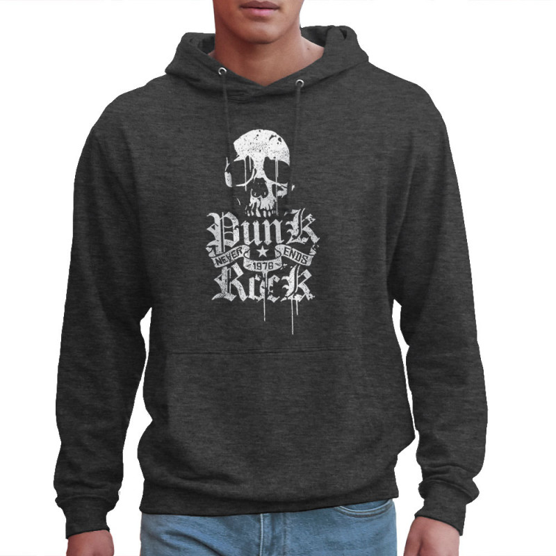 Sweat homme à capuche gris anthracite Punk Rock Never Ends (Têtes de morts,Rock & Punk)