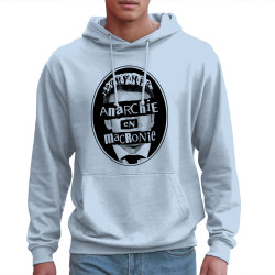 Sweat homme à capuche bleu ciel Anarchie en Macronie (Gondrax,Slogans engagés,Humour)