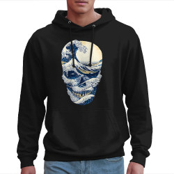 Sweat homme à capuche noir Hokusai Wave Skull (Têtes de morts,Amazon,Hokusaï,Musée)