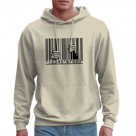 Sweat homme à capuche  Code barre prison (Slogans engagés)