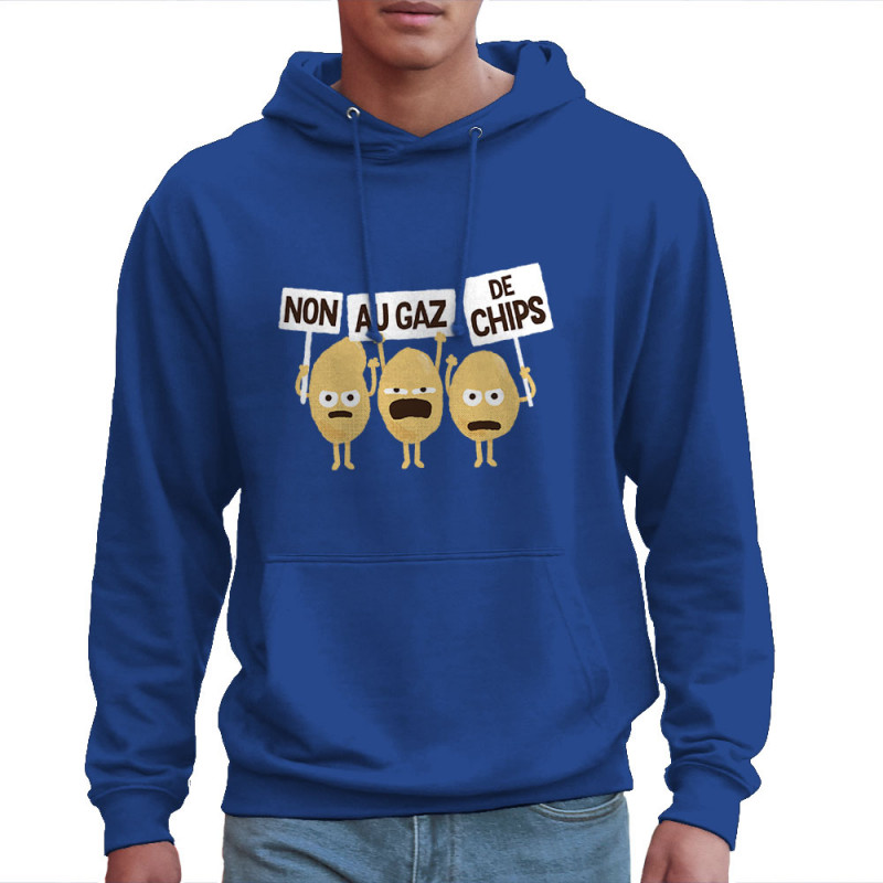 Sweat homme à capuche bleu royal Non au gaz de chips (Alex Kidd,Humour,Fruits & Légumes)