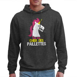 Sweat homme à capuche gris anthracite Ca va chier des paillettes (Animaux,Humour,Amazon,Zewa)