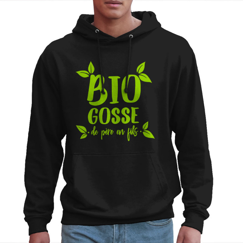 Sweat homme à capuche noir Bio gosse de père en fils (Zewa,Humour,Ecologie,Bébés)