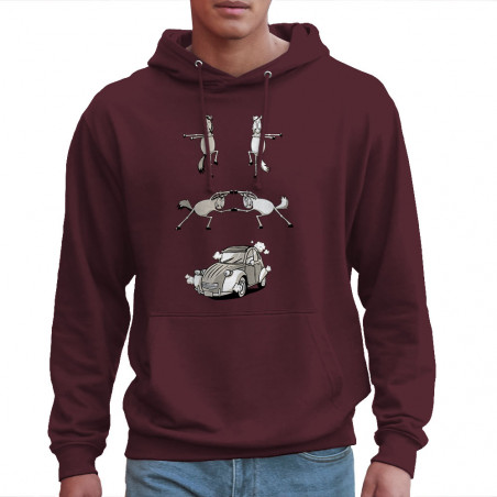 Sweat homme à capuche bordeaux 2cv Fusion (Mr Mouton,Animaux,Humour)