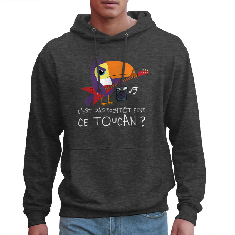 Sweat homme à capuche gris anthracite Fini ce toucan (Andy,Animaux,Humour)