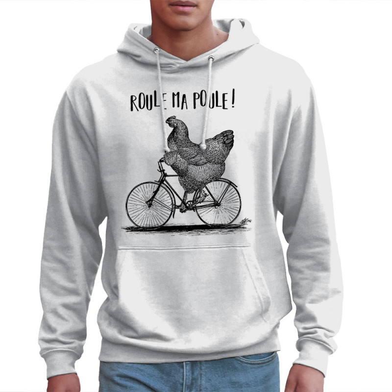 Sweat homme à capuche blanc Roule ma poule (Gondrax,Les Bébêtes,Animaux,Vélo)