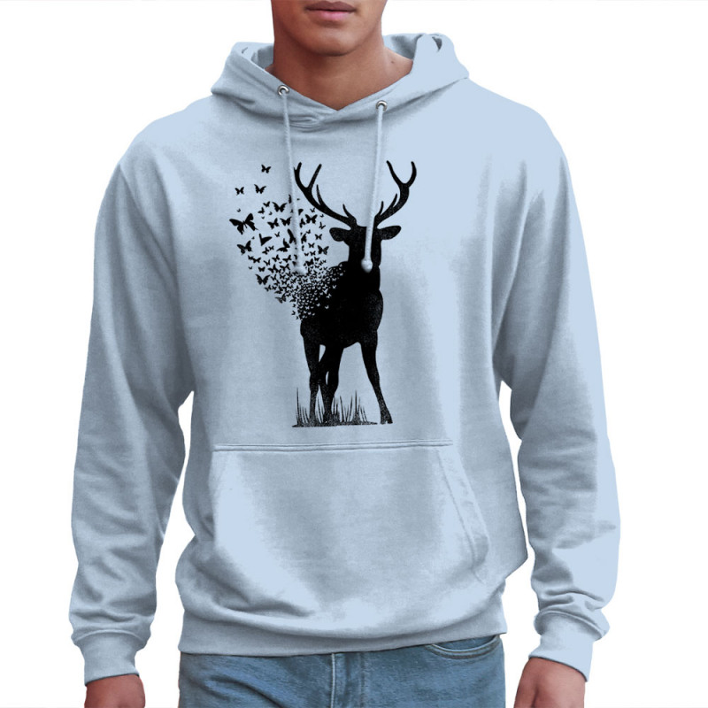 Sweat homme à capuche bleu ciel Deer Butterfly (Caffein Art,Animaux,Ethnique)