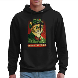 Sweat homme à capuche noir Miaou Tse Toung (Animaux,Humour,Chats)