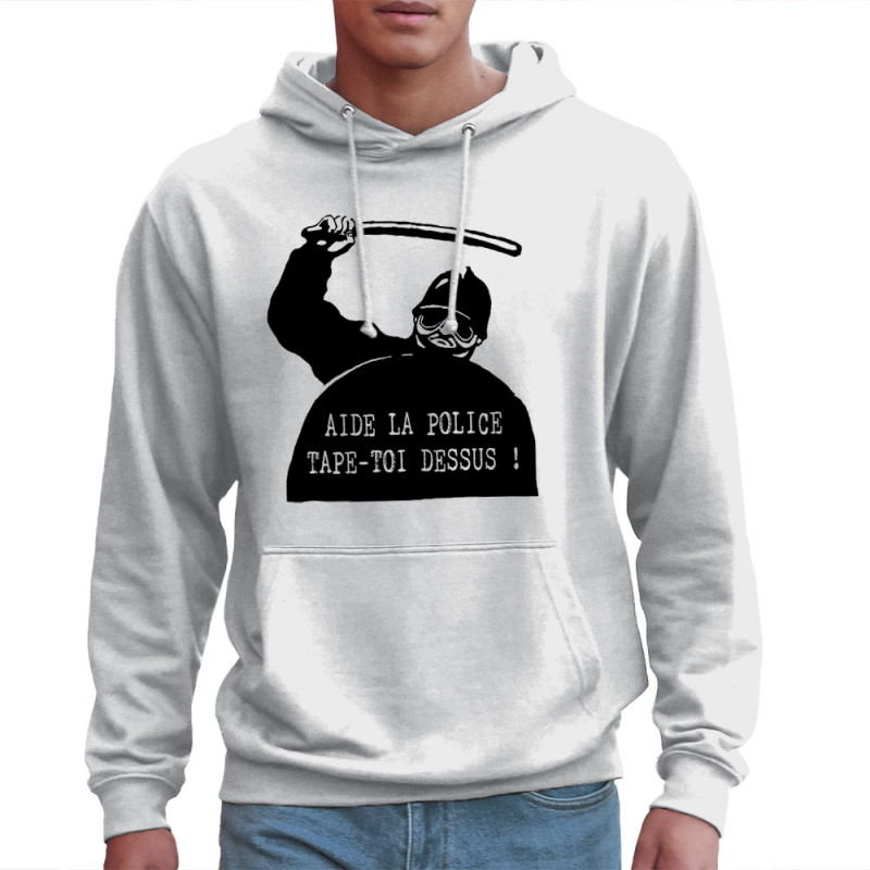 Sweat homme à capuche blanc Aide la police (Slogans engagés,Humour)