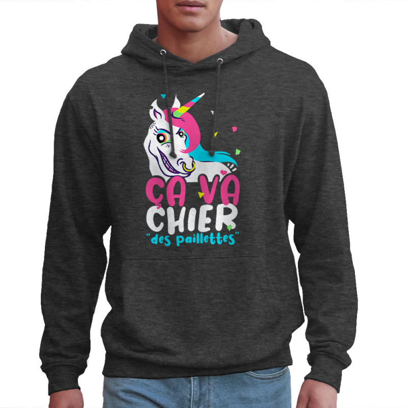 Sweat homme à capuche gris anthracite Ca va chier des paillettes 2 (Zewa,Animaux,Humour)
