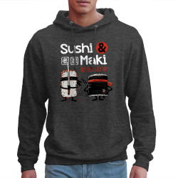 Sweat homme à capuche gris anthracite Sushi et Maki (Le Duc,Fruits & Légumes,Humour,Manga Kawaï japan)