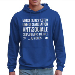Sweat homme à capuche bleu royal Distanciation Antisociale (Gondrax,Slogans Débiles,Humour)