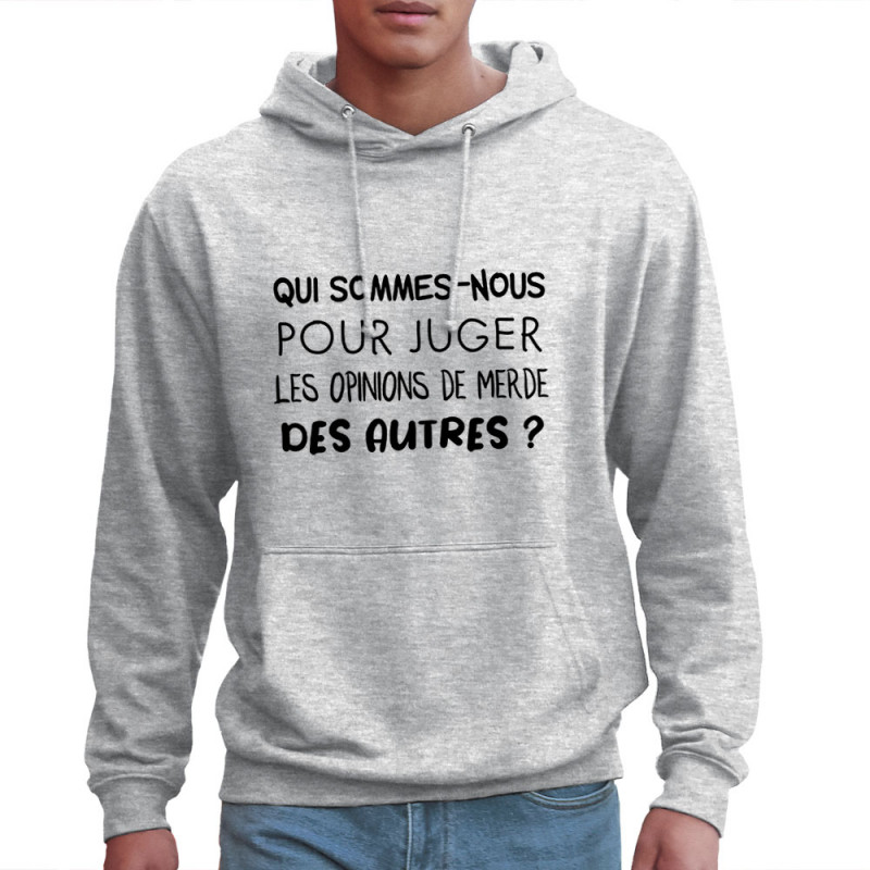 Sweat homme à capuche gris chiné clair Qui sommes-nous (Gondrax,Slogans Débiles,Humour)