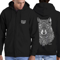 Sweat homme à capuche zippé noir Bad River - The Wolf (Taïry Greene,Bad River,Animaux)