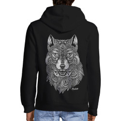 Sweat homme à capuche zippé noir Bad River - The Wolf (Taïry Greene,Bad River,Animaux)