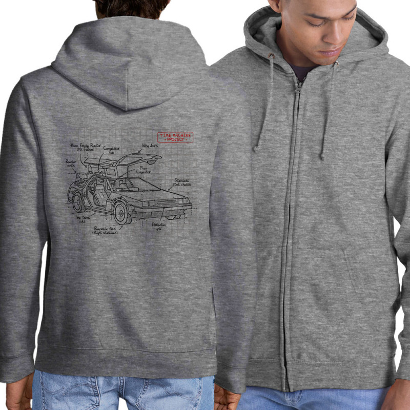 Sweat homme à capuche zippé gris chiné Dolorean Plan (Le Duc,Films/Séries)