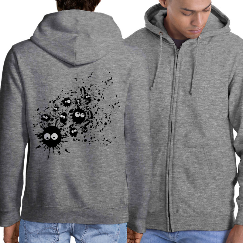 Sweat homme à capuche zippé gris chiné Les Taches (Fourre-tout,Humour)