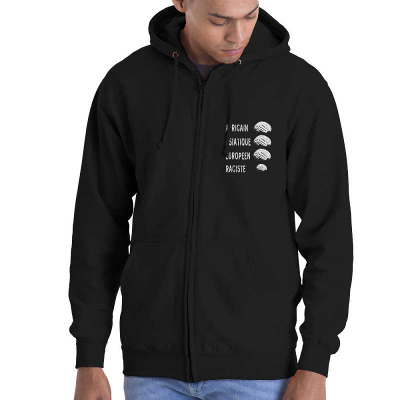Sweat homme à capuche zippé noir Raciste Cerveaux (Gondrax,Slogans engagés)