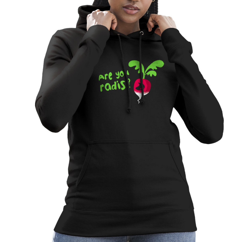 Sweat femme à capuche noir Are You Radis (Ted Boundy,Fruits & Légumes,Humour)