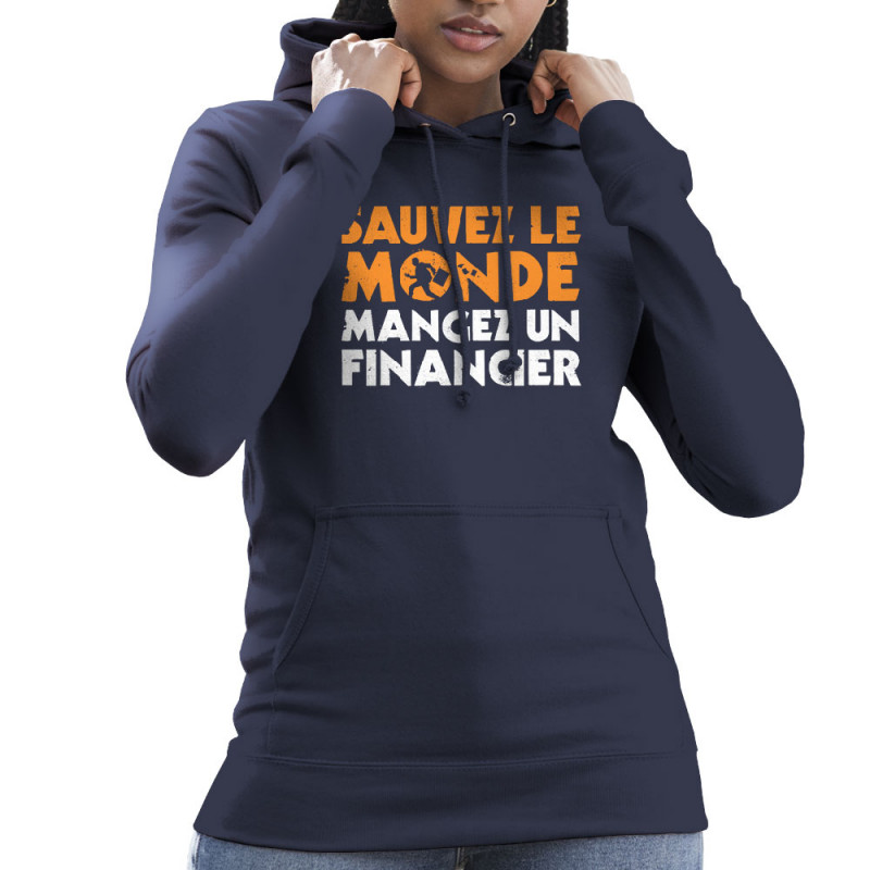 Sweat femme à capuche bleu marine Sauvez le monde (Ted Boundy,Slogans engagés,Humour)