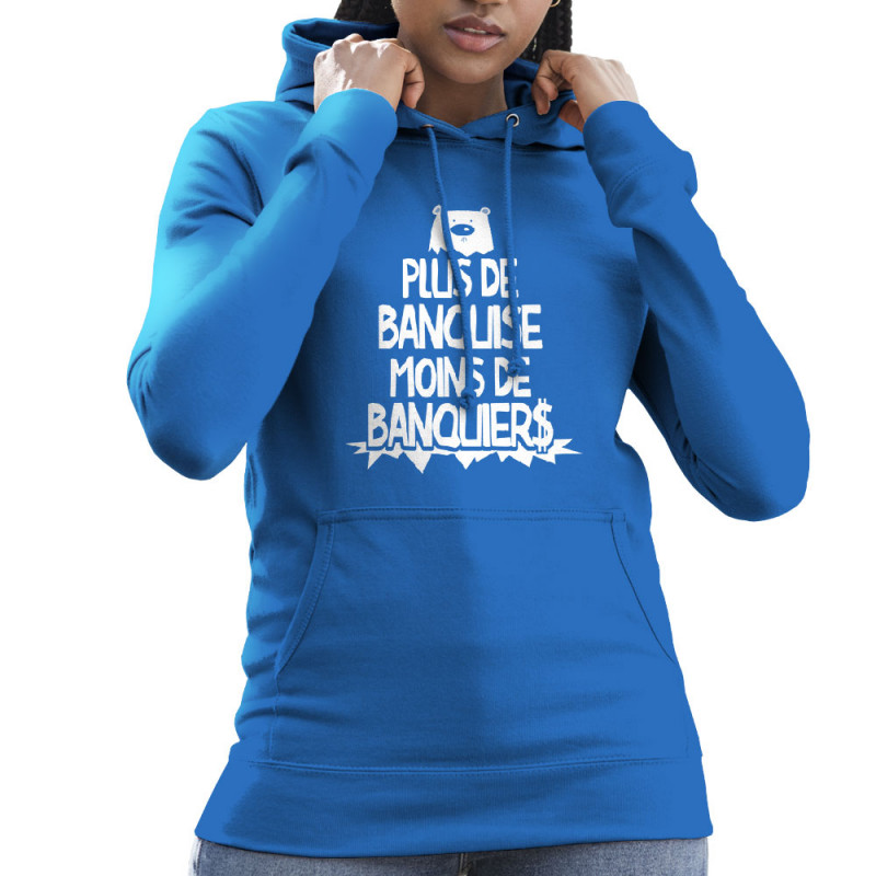 Sweat femme à capuche bleu royal Plus de banquise (Gondrax,Slogans engagés,Ecologie)