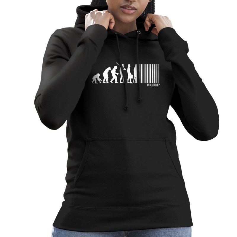 Sweat femme à capuche noir Evolution code barre (Gondrax,Slogans engagés,Evolution)