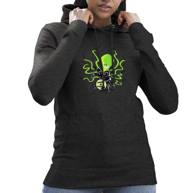 Sweat femme à capuche gris anthracite Poulpy Drum (Animaux,Humour,Ted Boundy)