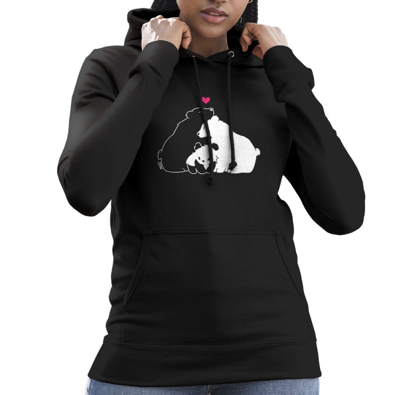 Sweat femme à capuche noir Panda Family (Fantine,Animaux)