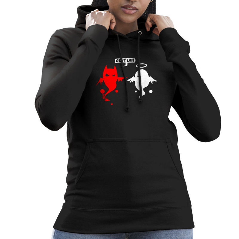 Sweat femme à capuche noir Ange et Démon (Fantine,Humour)