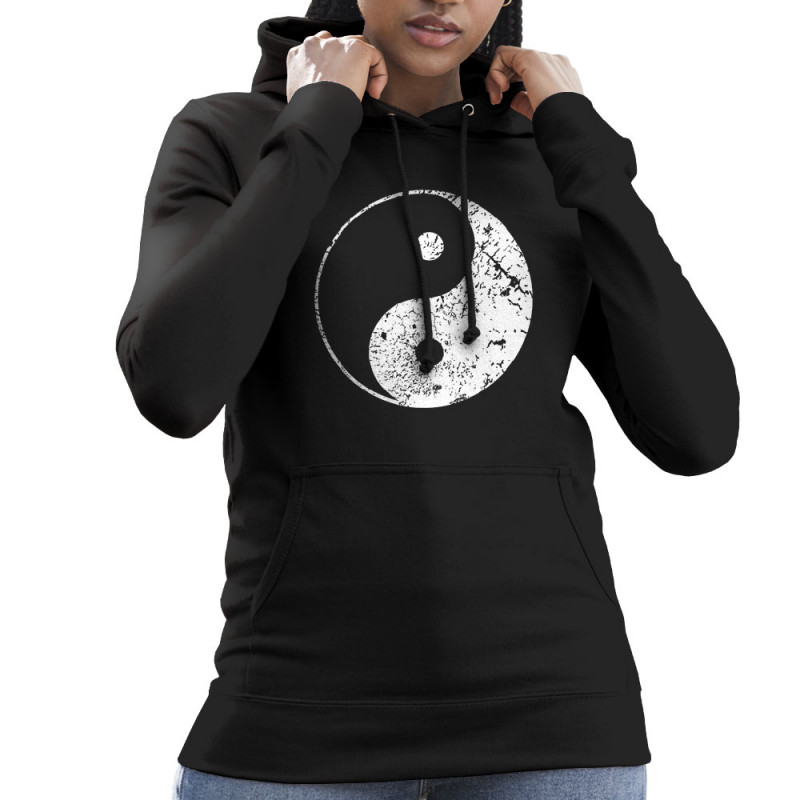 Sweat femme à capuche noir Ying Yang (Ethnique)