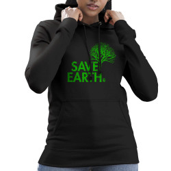Sweat femme à capuche noir Save Earth (Ecologie)