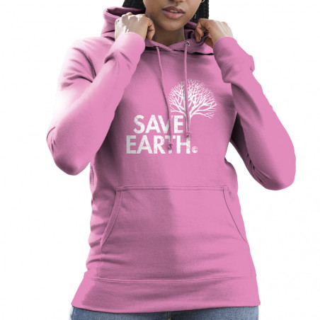 Sweat femme à capuche rose Save Earth (Ecologie)