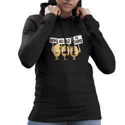 Sweat femme à capuche noir Non au gaz de chips (Alex Kidd,Humour,Fruits & Légumes)