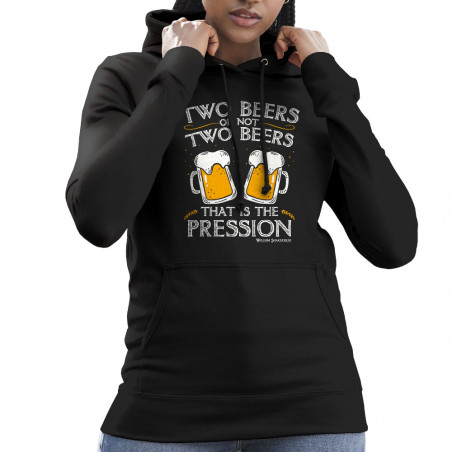 Sweat femme à capuche noir Two Beers or not Two Beers (Alcool,Humour,Amazon)