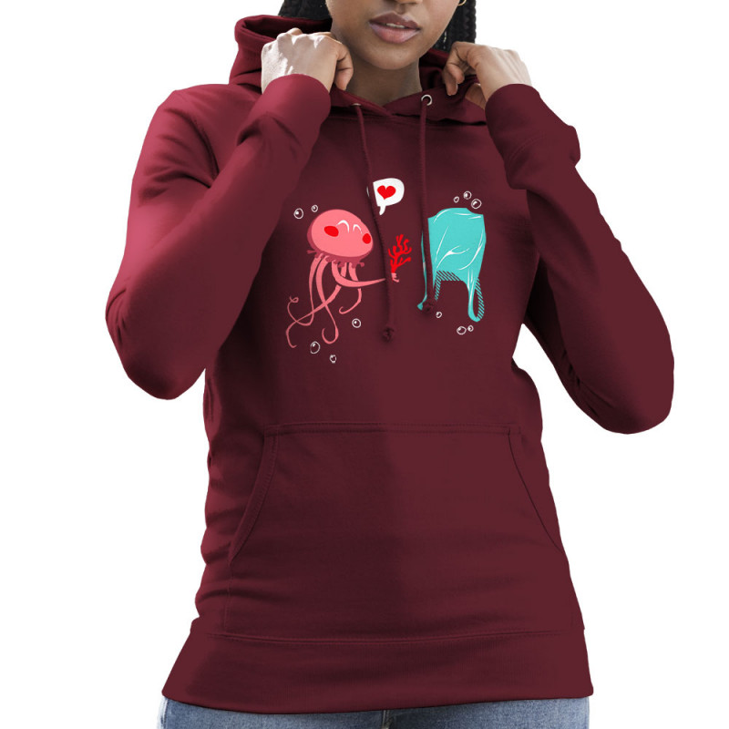 Sweat femme à capuche bordeaux Méduse (Animaux,Ecologie)