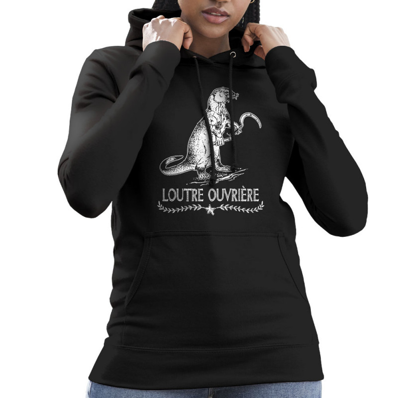 Sweat femme à capuche noir Loutre Ouvrière (Gondrax,Les Bébêtes,Animaux,Humour)